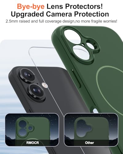 Image of Magnetic for iPhone 16 Plus Case,Shockproof Matte Cover,Dark Green | with Screen Protector,Compatible with MagSafe,Military Grade Drop Protection,Full Camera Protection,Non-Slip Design Case