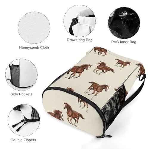 Men's Running Horse Brown Drawstring Backpack, Casual Wear-Resistant Adjustable Gym Bag, Novelty Foldable Sports Backpack for Hiking, Basketball Courts 5
