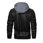 HOOD CREW Men’s Casual Stand Collar PU Faux Leather Zip-Up Motorcycle Bomber Jacket With a Removable Hood - Image 5