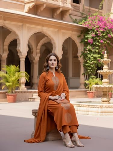 Image of ANNI Designer Women's Rayon Viscose Embroidered Straight Kurta Set with Pant and Dupatta | Ethnic Wear Kurta Pant Dupatta Set for Women | Traditional Indian Outfit