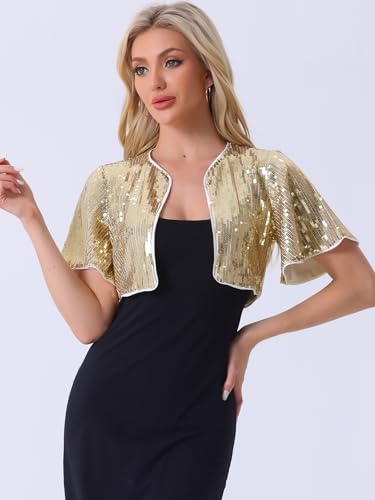 Image of Allegra K Sequin Bolero for Women's Sparkly Crop Glitter Formal Shrug for Evening Dresses