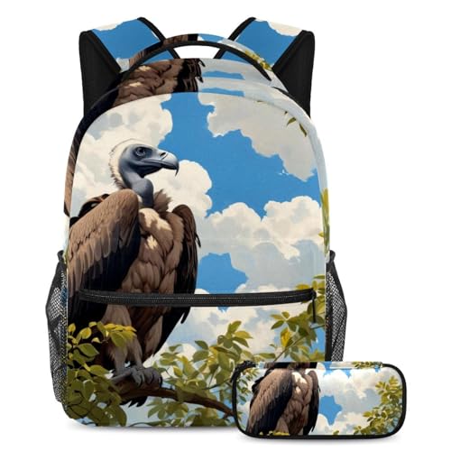 Sac à dos et trousse à crayons pour étudiants motif vautour imprimé