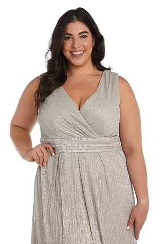 Image of R&M Richards Women's Sleeveless Maxi Dress - V-Neck Pleated Long Formal Gown W /Rhinestone Trim - Party & Cocktail Attire