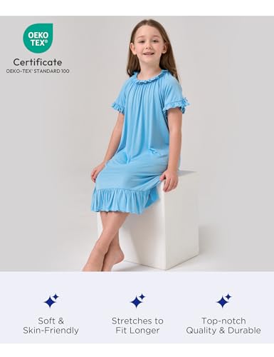 Bamboo Viscose Girls' Sleepwear Short Sleeve Ruffle Hem Kids Nightgown4