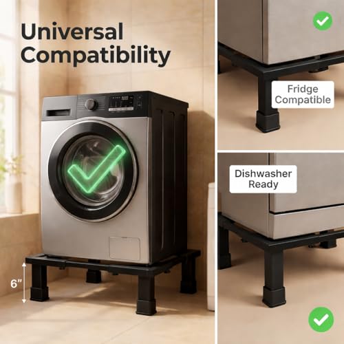Image of Smart Shelter Heavy Duty Washing Machine Stand Without Wheels - Adjustable Metal Base for Fully & Semi Automatic, Top & Front Load, Fridge & Dishwasher, 160 Kg Capacity, Anti-Rust, Rubber Feet