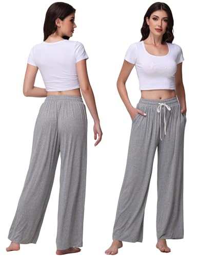 Image of Veseacky Women's Wide Leg Lounge Pants Yoga Pajamas Comfy Stretch Drawstring Pajamas Puls Size Dance Bottoms S-4XL