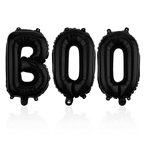AIEX 16inch Halloween Boo Balloons, Halloween Aluminum Foil Balloon Halloween Party Balloons Decorations, with Hanging Holes (Black)