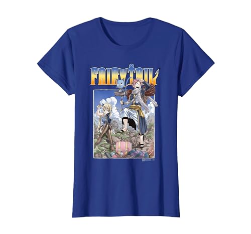 Fairy Tail Natsu Dragneel and Lucy Heartfilia on A Mission T-Shirt, Femme, Bleu Royal, XS