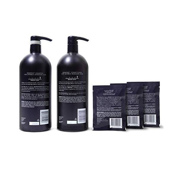 Nexxus Keraphix Shampoo and Conditioner and 3 Hair Repair Masks Treatment System (5 Pack) , Damaged Hair Treatment 33.8 oz, 2 Count & 1.5 oz, 3 Count