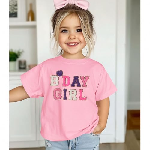 Toddler Girl Birthday Shirt 2nd 3rd 4th 5th 6th B-Day T Shirt Birthday Outfit Chenille Patch Short Sleeve Tee Clothes2