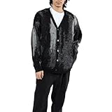 [タイムリーワーニング] カーディガン 5G ダブルジャガード メンズ アブストラクトブラック