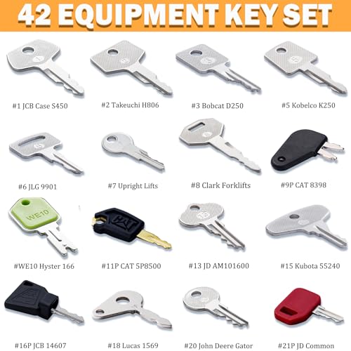 Image of 42 Heavy Equipment Key Master Set, Construction Machine Ignition Keys | Fit CAT Caterpillar Volvo JCB JLG John Deere Hyster Komatsu Kubota Yanmar Daewoo Takeuchi Ford New Holland and More