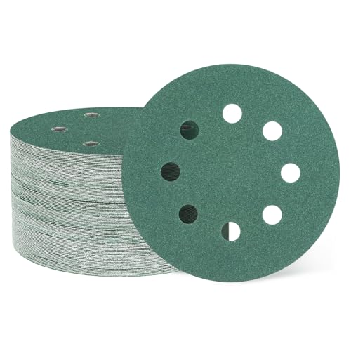 sourcing map 50 discos de lijado de 125 mm, 8 agujeros, grano 180, papel de lija orbital aleatorio, almohadillas para lijadora orbital para carpintería, metal, molienda de piedra y pulido, color verde