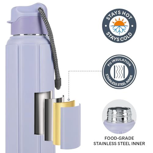 Image of Larah by Borosil 680 ml Amaze Lavender Stainless Steel Water Bottle | Made in India Pu Insulated Thermoware | Leakproof, BPA Free| Bottle for Office, School, College & Gym, Daily Use | 1 Year Warranty