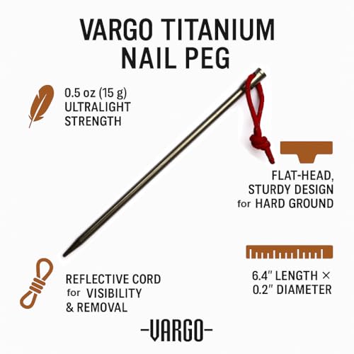 Vargo Titanium Nail Peg con Cuerda Reflectiva (6 Pack) | Estacas para Tienda de Camping 0.6 Onzas (14 Gramos) 6” L x 0.2” D (152 x 5 mm) Ultraligeras y Duraderas Modelo T-113 miniatura 2