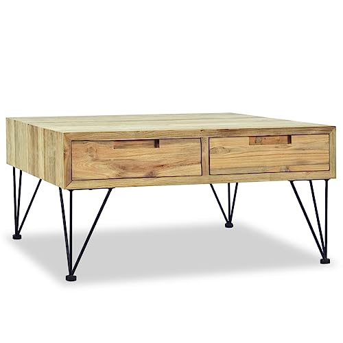 Table basse en teck massif recyclé 80x80 salon rustique chic - 3