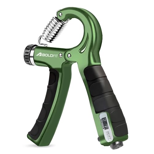 Image of Boldfit Adjustable Hand Grip Strengthener, Hand Gripper With Counter for Men & Women for Gym Workout Hand Exercise Equipment for Forearm Exercise, Finger Exercise Power Gripper - Army Green - 60kg