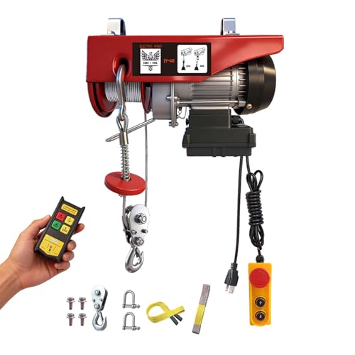 Electric Hoist, 440 lbs 110V Electric Winch with 328 ft Wireless &amp; 14 ft Wired Remote Control, Single/Double Slings,40 ft Single Cable Lifting Height, Lift Hoist for Garage Warehouse Factory