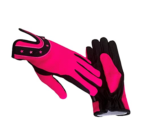 mustang eq Ladies All Sports Outdoor Equestrian Gloves Horseshoe Design in Pink, Black & Purple (Large, Pink) - Thumbnail 2