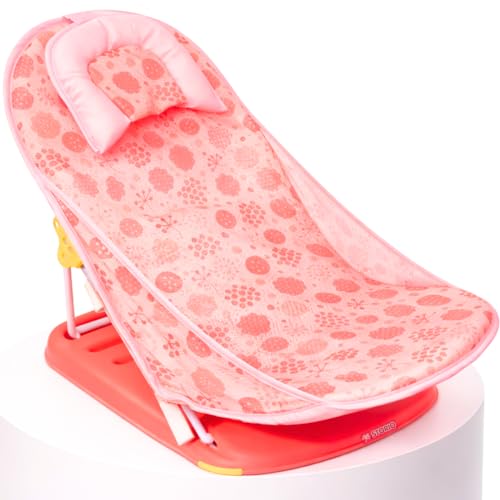 Image of Storio Newborn Baby Bather | Foldable 3-Position Adjustable Bath Chair for Infants 0-12 Months | Anti-Skid Base | Soft Washable Mesh Seat | Comfortable & Safe Bath Support for Babies up to 5Kg - Blue