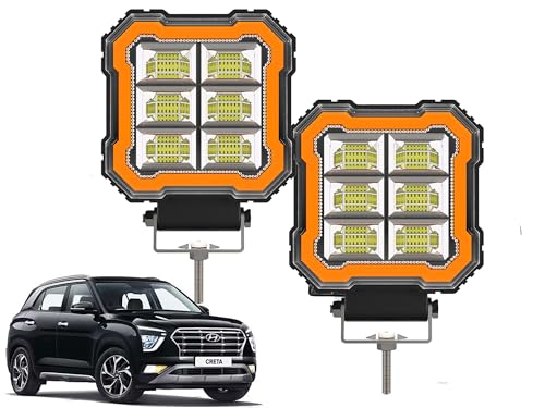 Image of Auto Pearl Square 6-Led DRL Car Foglight, Off-Road Vehicle Light Auxiliary White-Yellow Lighting 12V-30W Driving Work Light compatible with Creta (Pack of 2)
