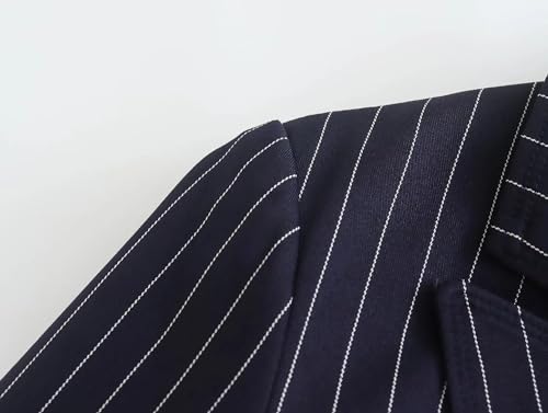 Women Striped Chic Office Blazers Coats Casual Lapel Button Long Sleeve Double Breasted Slim Blazer4