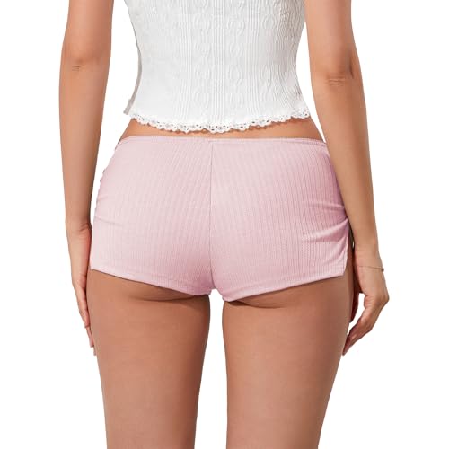 Image of KMBANGI Y2k Sexy Micro Shorts for Women Low Waist Side Slit Boyshort Slim Booty Shorts Lounge Pj Bottom Cute Sleepwear