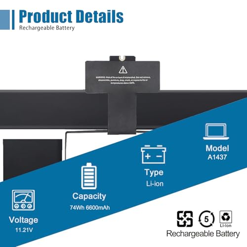 Image of A1437 Laptop Battery for Apple Late 2012 Early 2013 MacBook Pro 13-inch Retina A1425 EMC 2557 EMC 2672 Battery MacBook Pro 13 inch A1425 Battery 11.21V 74Wh