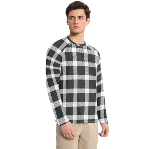 Black White Buffalo Plaid Long Sleeves UPF 50+ Comfortable Elasticity Mens Sun Shirts Protection Long Sleeve Water Fishing3