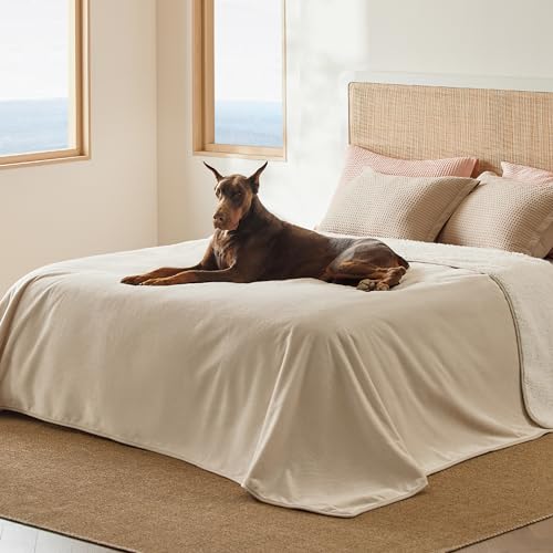 Image of Bedsure Waterproof Blanket for Bed - Sherpa Fleece Waterproof Dog Blankets for Large Dogs, Pet Blankets for Bed /Couch /Dog Crate, Soft Plush Reversible Furniture Protector, King Size, 108 inchx86 inch, Cream