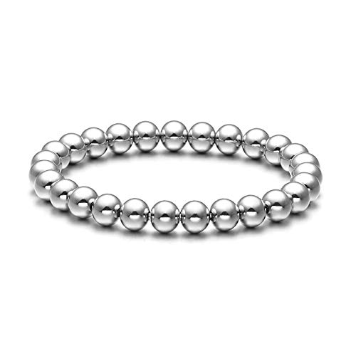 Jovivi Mens Womens Stainless Steel 8mm Silver Gold Round Ball Beads Beaded Elastic Bracelet