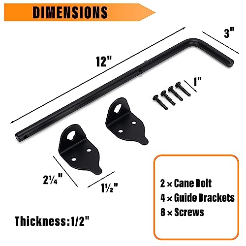 Image of 12 inch Heavy Duty Cane Bolt Gate Drop Rod-Steel Gate Ground Latch Designed for Wood Metal Vinyl Gates or Double Doors Fence Applications-2 Pack