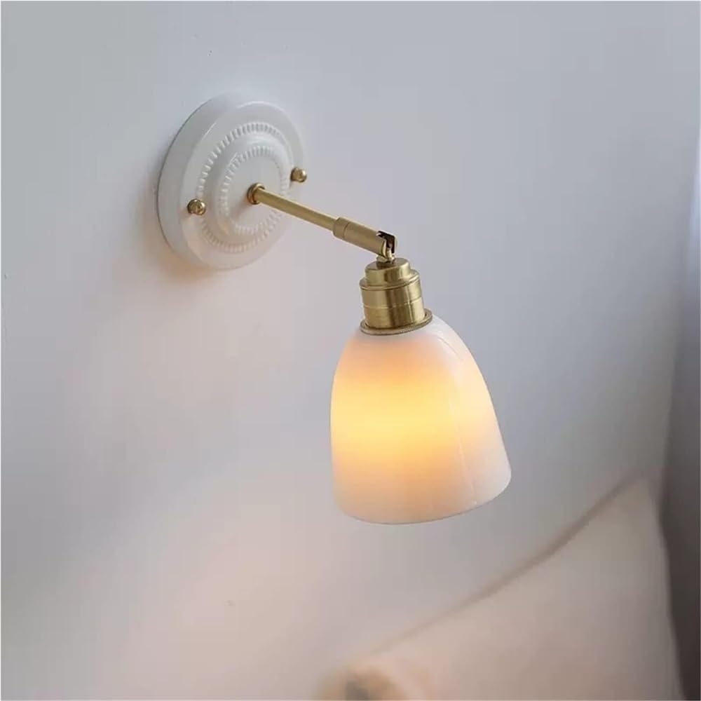 HCZKIUJY Adjustable Brass Wall Sconce with Ceramic Shade, E26/E27, Nordic Style Wall Lamp for Bedroom, Living Room, Dining Room, Hallway (B)