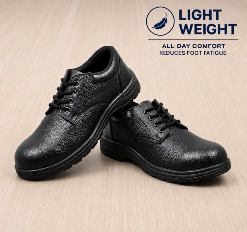 Image of Shyam Steel Men's Steel Toe Safety Shoes | Heavy Duty Resin Synthetic Leather Industrial Work Boots | Anti-Slip, Puncture Resistant PVC Sole Protective Footwear for Construction & Factory (Black)