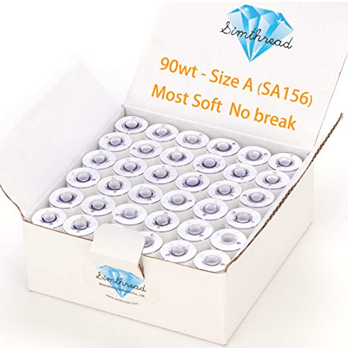 Image of Simthread 144pcs White 90 Weight WT(60S /2) Prewound Bobbins Thread Size A Class 15 Plastic Sided Compatible with Brother Babylock Embroidery Thread Sewing Thread Machine DIY