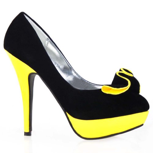 SHOW STORY Classic 2 Tone Ruffle Stiletto Platform High Heel Pump Shoes,LF30401