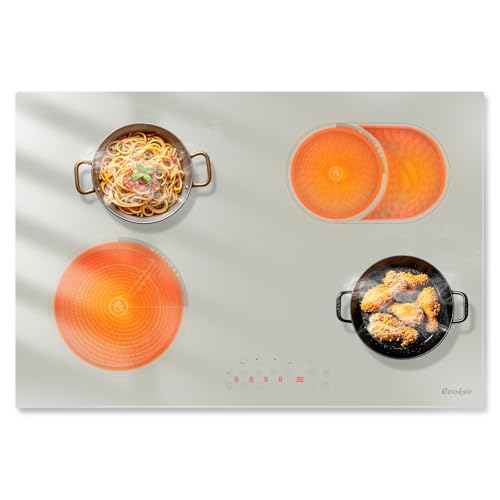 Cooksir - Cocina eléctrica de 30 pulgadas, color blanco, 4 quemadores, 6600 W, 30 pulgadas, con sensor táctil de estufa eléctrica de cuatro quemadores con temporizador de 99...