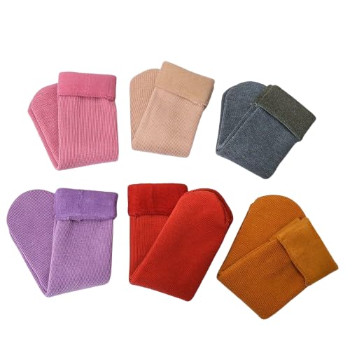 6 Pairs Womens Winter Snow Ankle Length Socks Thermal Wool Flannel Boots Floor Sox Vintage Crew Warm Line Socks For Cold Weather_Free Size,Multi-image-14