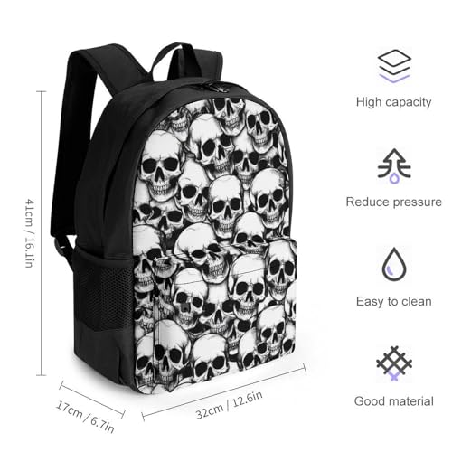 Large Capacity Cool Funny Goth Skulls Backpack, Women Men Portable Daypack for Hiking, Shopping, Fashion Comfy Shoulder Bag with Adjustable Strap2