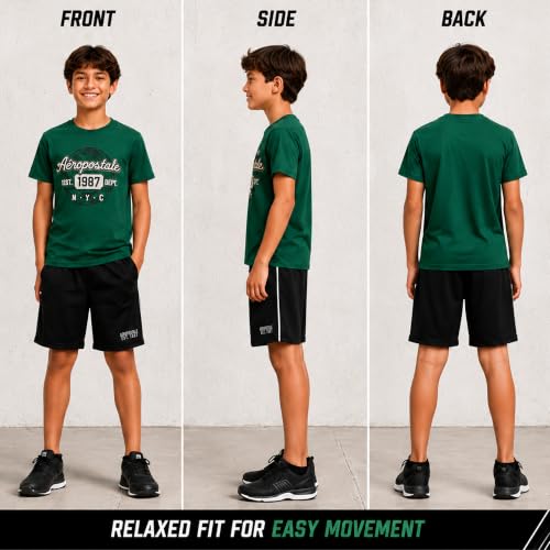 Image of AEROPOSTALE Boys Shorts Set 4 Piece Shirts & Mesh Basketball Shorts | Soft Breathable Fabric, Relaxed Fit, Quick-dry Mesh, Moves With Active Play, Layers Easily, Machine Washable