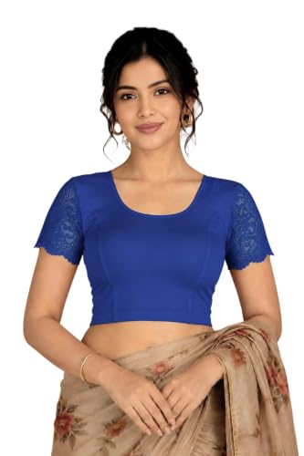 Image of Abhi Cotton Readymade Saree Blouse for Women- Half Net Sleeves, Round Neck, Regular-fit, Stretchable, Pull-on Style Blouse