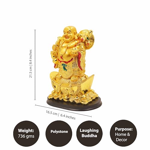 Image of Spillbox Resin Golden Happy man Statue|Laughing Buddha|Feng Shui|Show Piece|Gift Item |Vastu|Decorative Showpiece for Home Decor|Office Desk Table (Happy Man Boat)