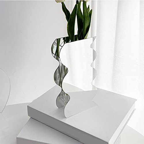 Naroote Acrylic Flower Vase, Many Uses Mirror Vase, Clear Wavy Shape Modern Waterproof Vase for Office Decoration (Mirror) - Image 3