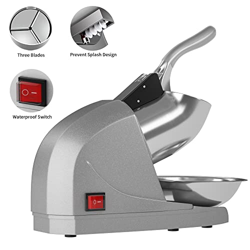 Okf Ice Shaver Prevent Splash Electric Three Blades Snow Cone Maker Stainless Steel Shaved Ice Machine 286Lbs/Hr Home And Commercial Ice Crushers (Silver) #TOP1