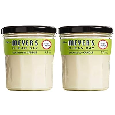 Mrs. MEYER'S CLEAN DAY Scented Soy Aromatherapy Candle, 35 Hour Burn Time, Made with Soy Wax, Lemon Verbena, 7.2 oz, 2 Count