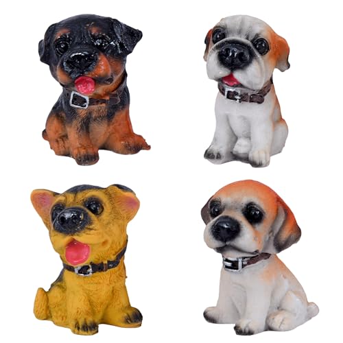 Cortina 4 Pcs Assorted Dog Miniature Figurines Showpiece for Him/Her, Home Decor, Table, Car Dashboard, Bedroom,Cake Decoration Items | Birthday Return Gift, Festive Decor (Multicolor)