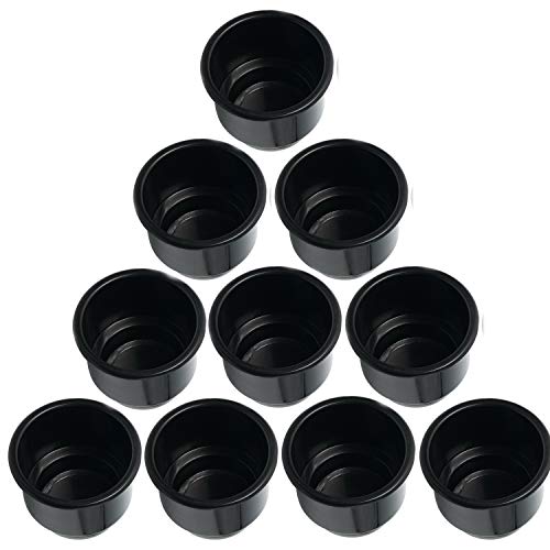 NovelBee Recessed Plastic Cup Drink Holder with Drain for Boat Truck Car Camper RV (Black, 10pcs)