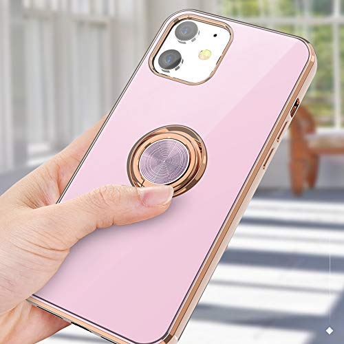 WATACHE for iPhone 12 Case,for iPhone 12 Pro Case, Crystal Clear Slim Fit Protective Case Cover with [Ring Holder Kickstand] [Magnetic Car Mount Feature] for iPhone 12/12 Pro 6.1 Inch,Light Purple - Thumbnail 5