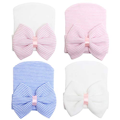 Image of Sarfel Newborn Hats for Girls Hospital Hat Baby Girl Bows and Headbands Infant Beanie Nursery Caps