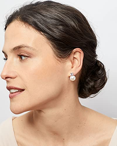 Women Pearl Stud Earrings, Fresh Water Cultured Pearls Button Shape with a Zirconia Stone Secret & You | Sterling Silver 925 Rhodium Plated with big backs or Omega.2
